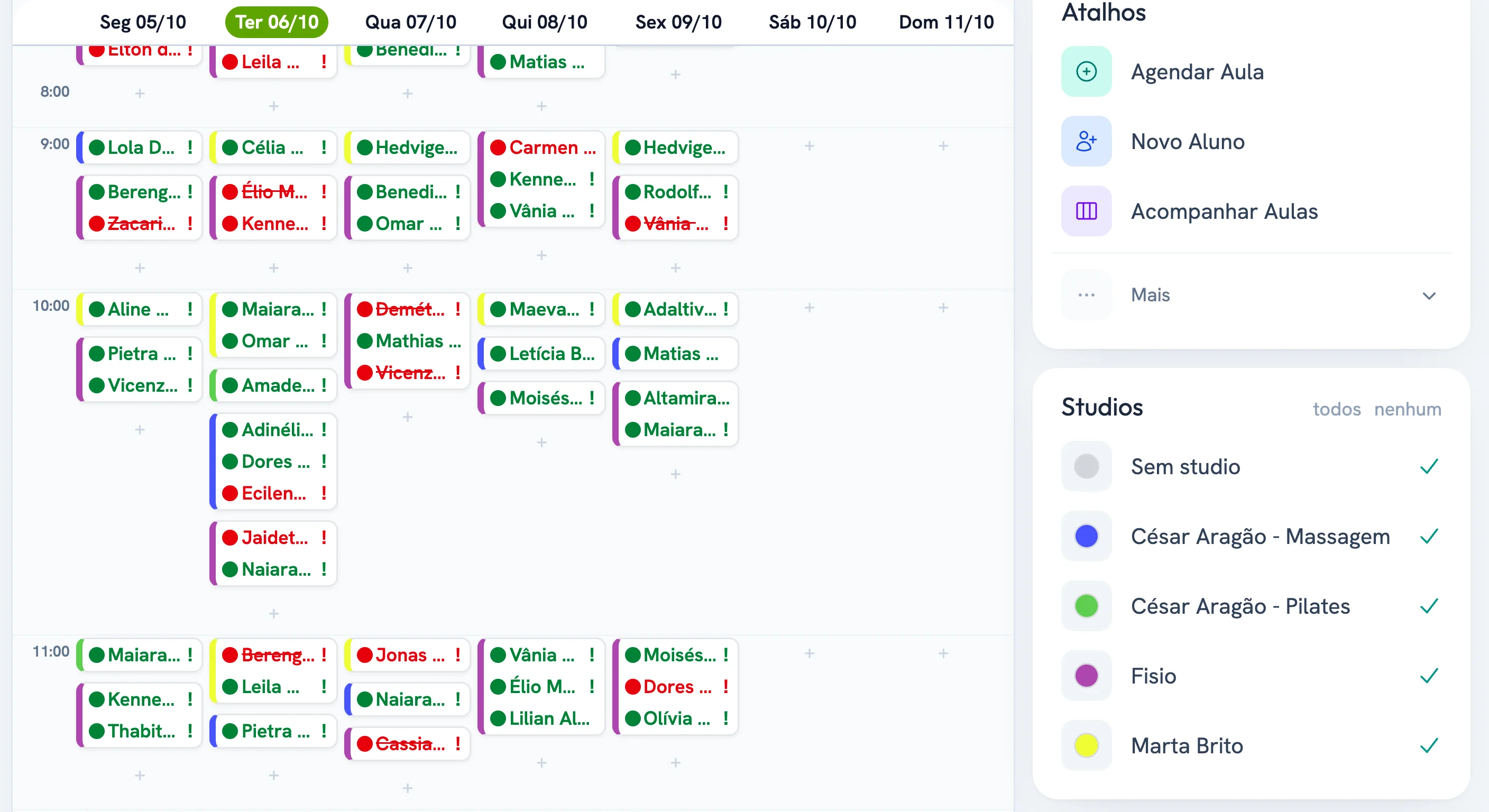 Cores por studio + agenda por profissional