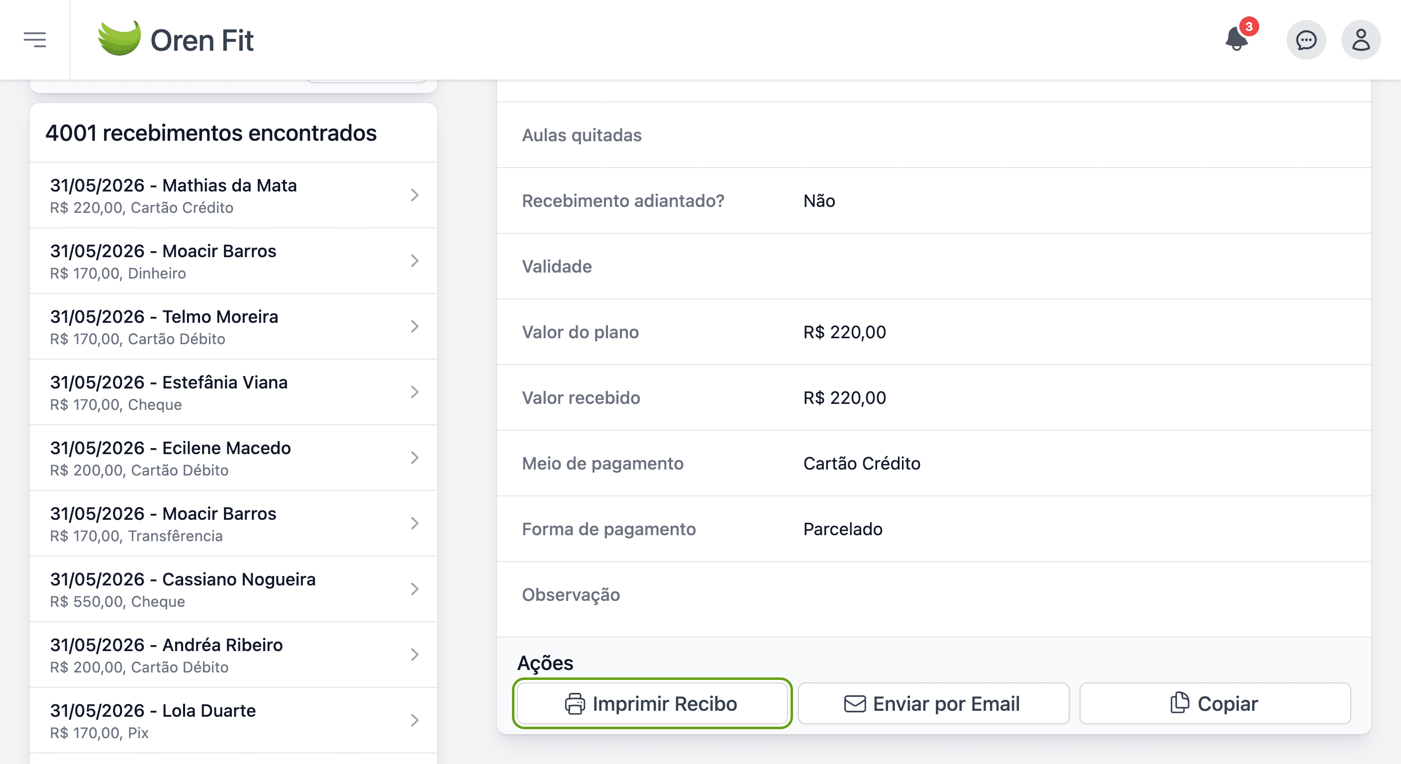 Recibo automático