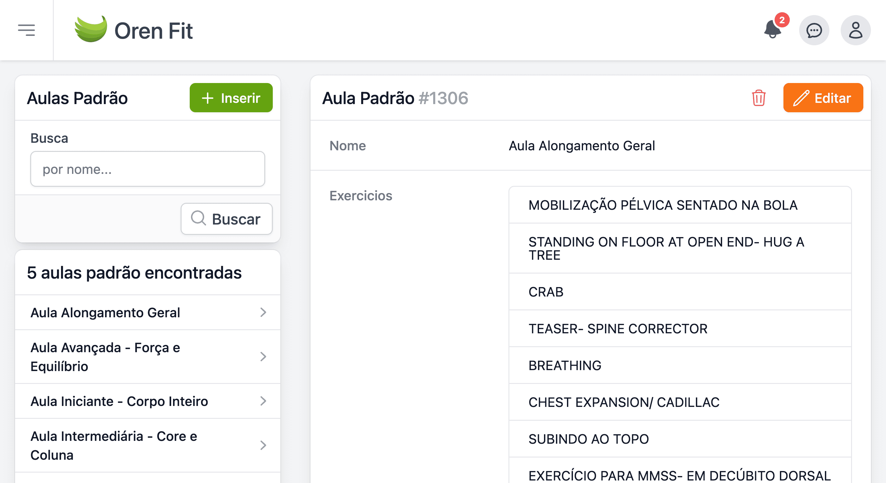Aulas padrão